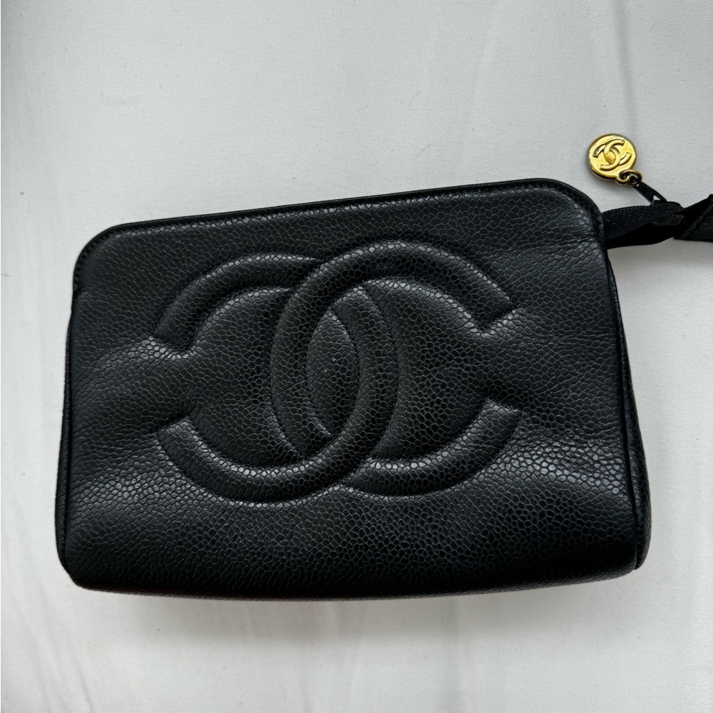Authentic Chanel Mini Logo Leather Clutch